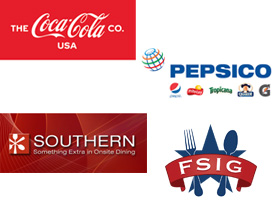 Sponsor logos Coca-Cola, Pepsico, Southern, and FSIG